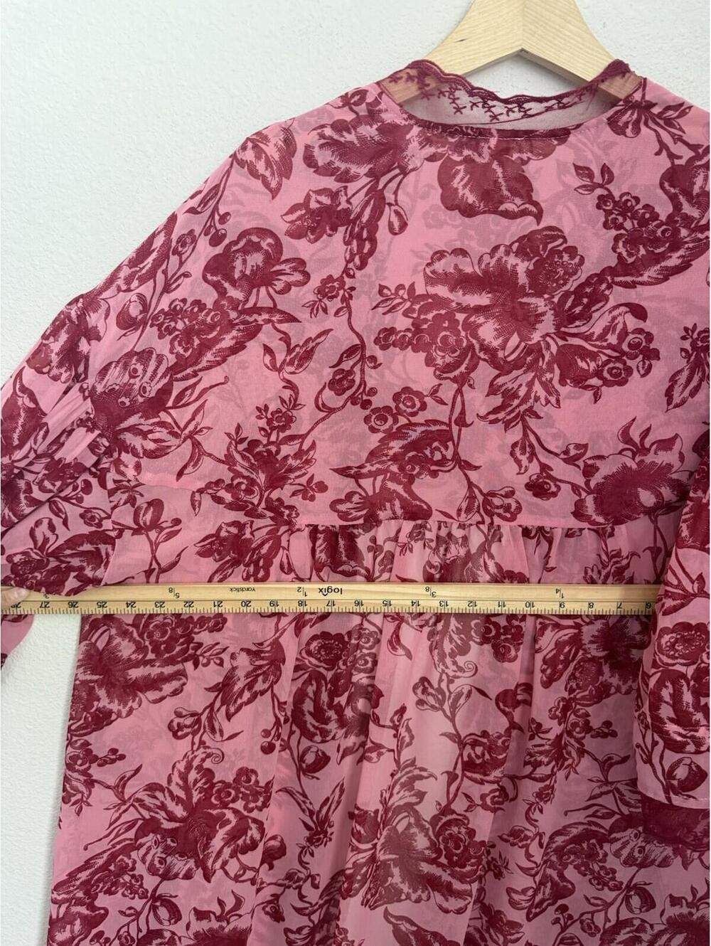 Anthropologie Lyrebird Embroidered Lace-Trim Feminine Satin Duster‎ Kimono Sz XS - Picture 7 of 7